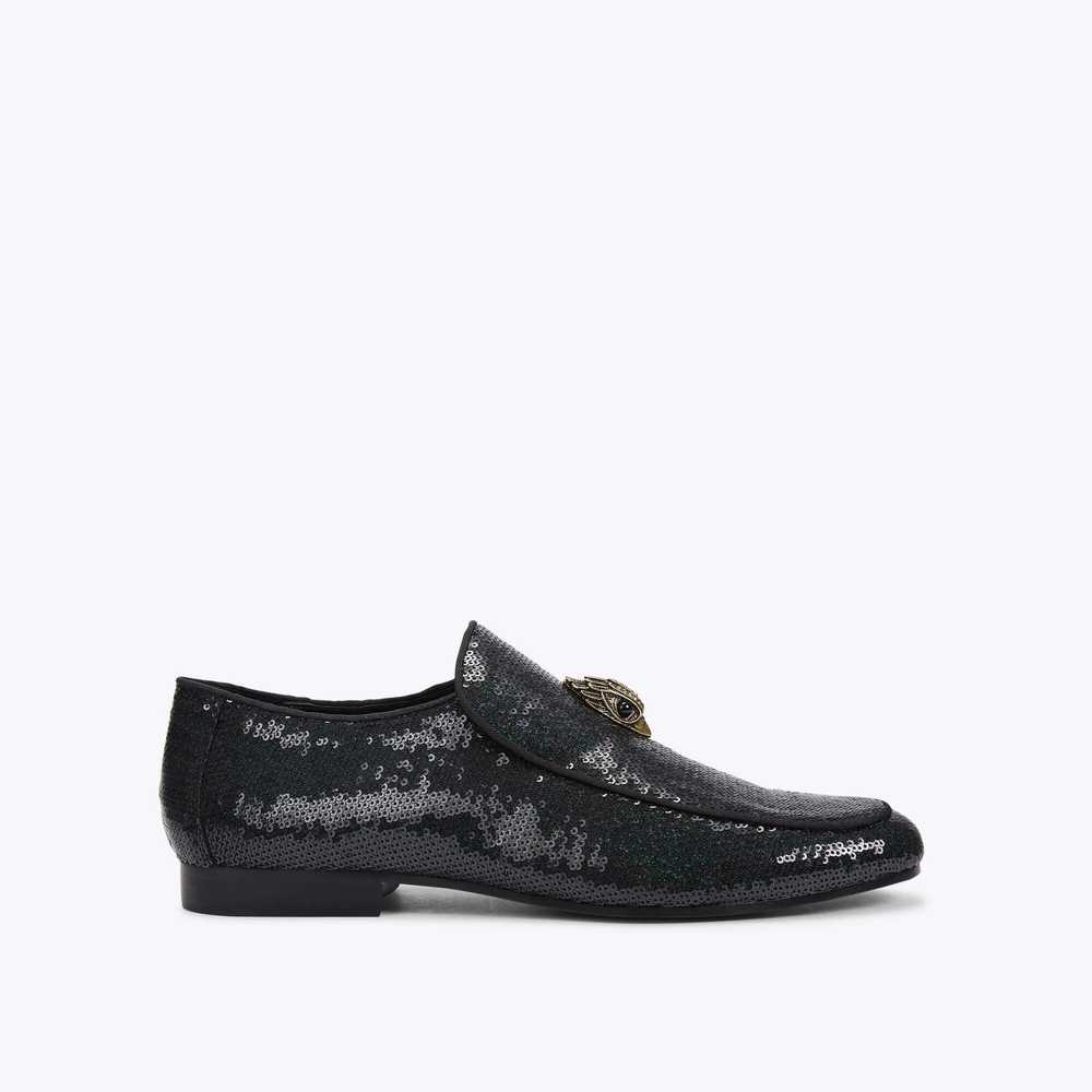 Black / Green Kurt Geiger Hugh Eagle Sequin Men's Loafers | UAE-27158409