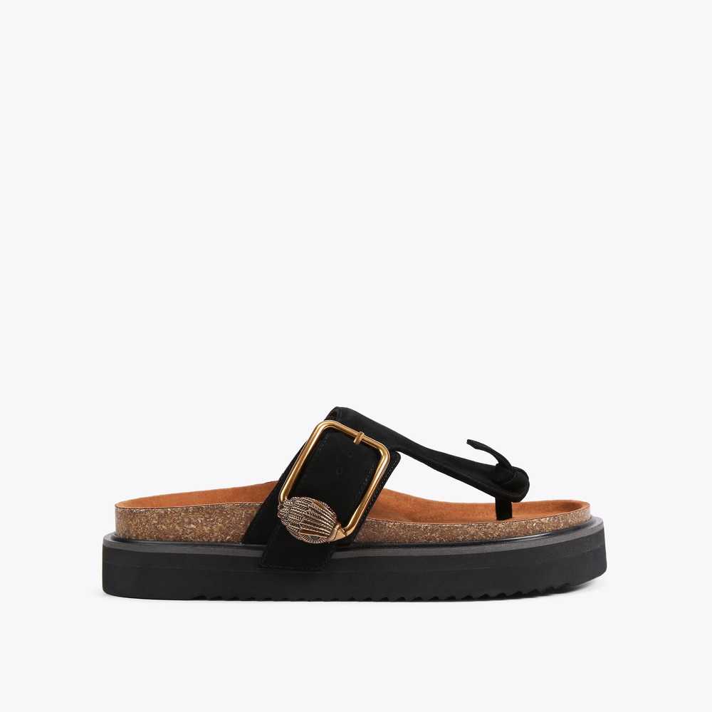 Black Kurt Geiger Eagle Buckle T-bar Women's Slides | UAE-31079489