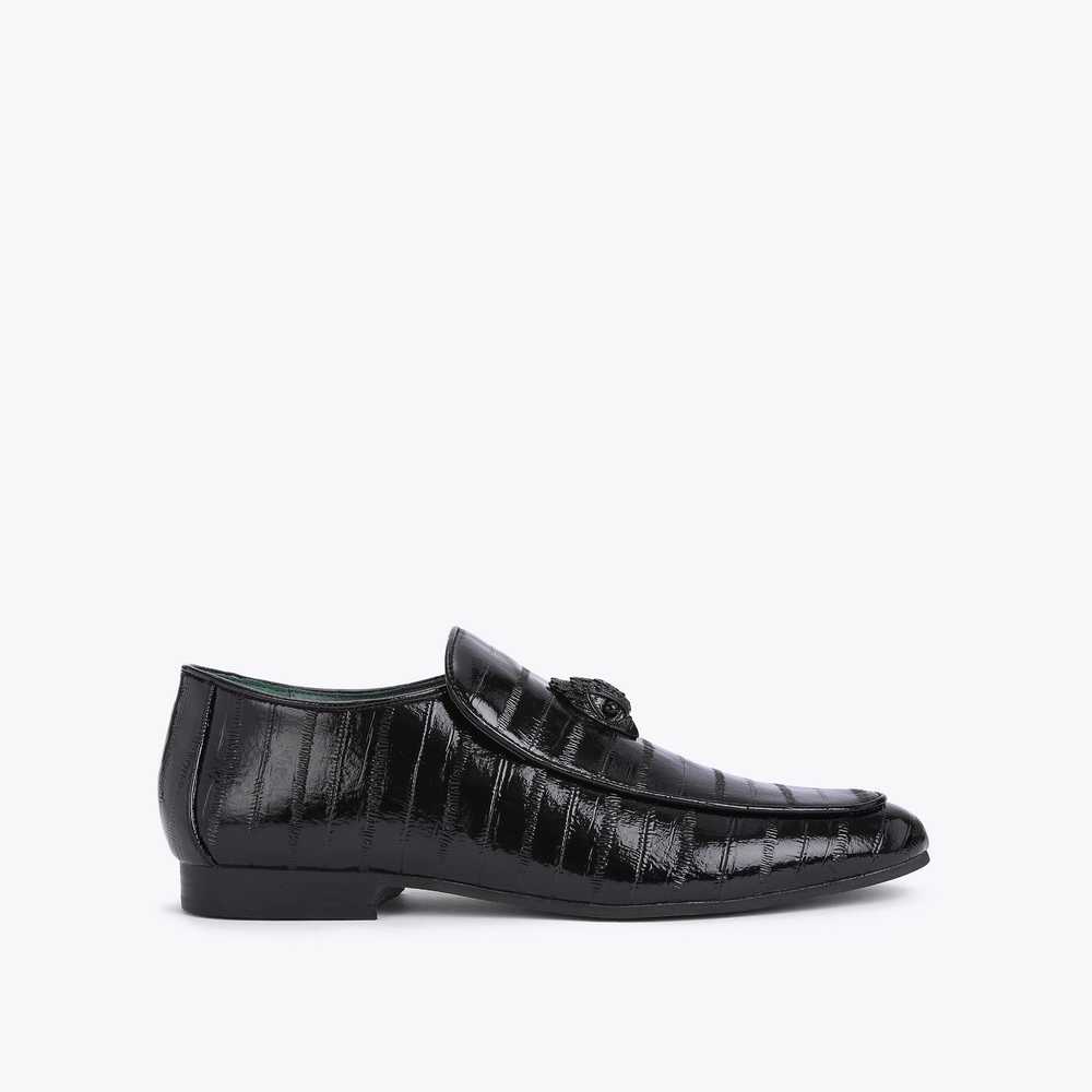 Black Kurt Geiger Hugh Eagle Patent Men's Loafers | UAE-02918749