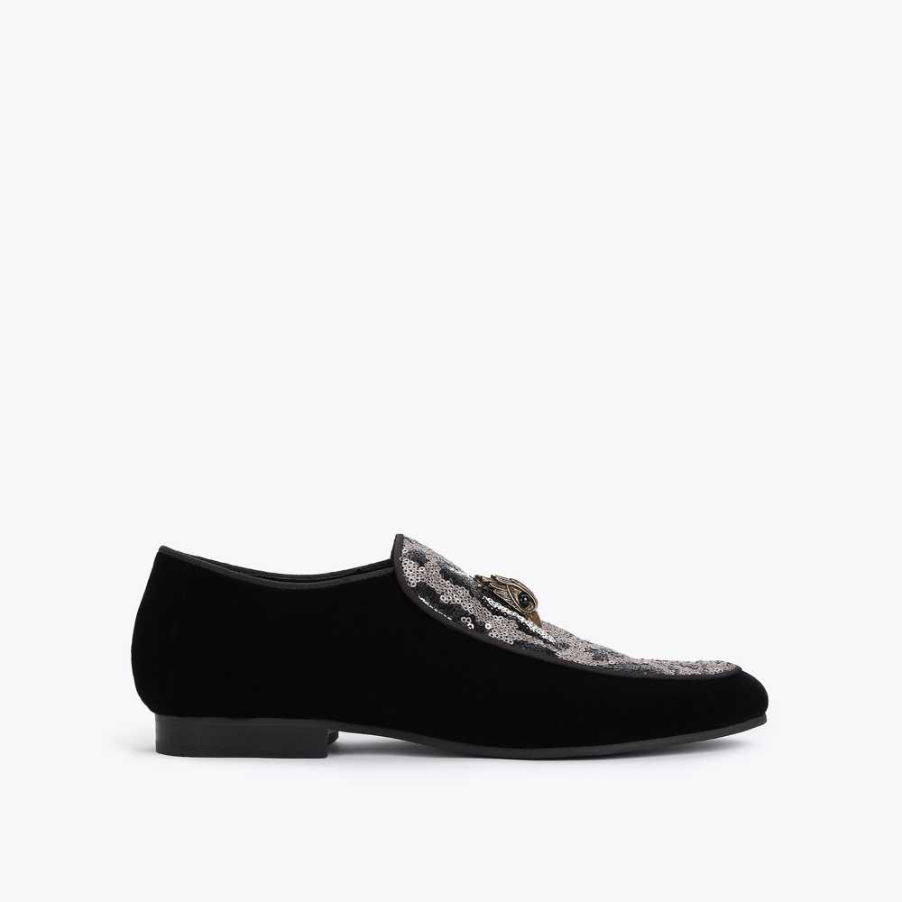 Black Kurt Geiger Hugh Eagle Sequin Men's Loafers | UAE-62910589