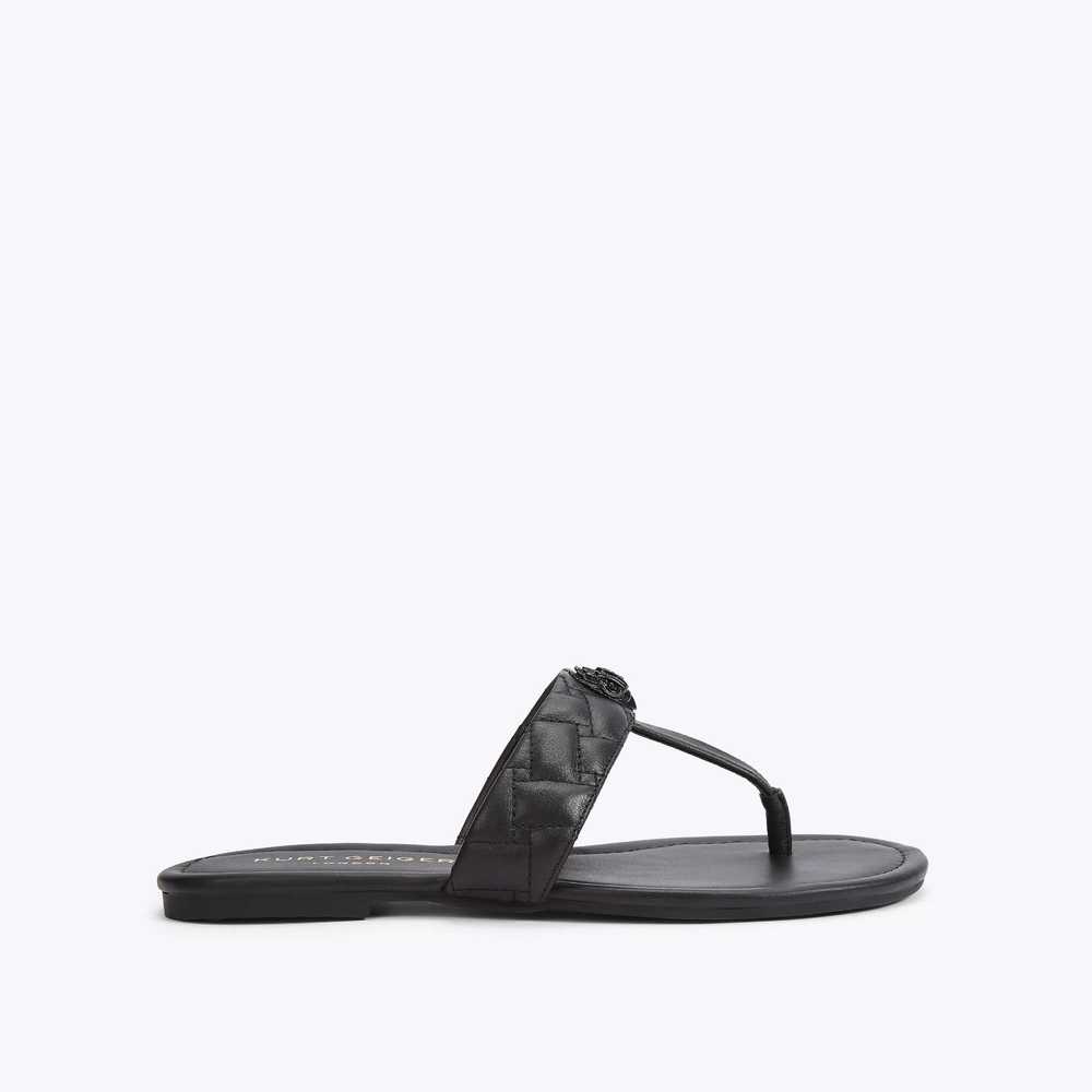 Black Kurt Geiger Kensington T-bar Drench Women's Sandals | UAE-34086719