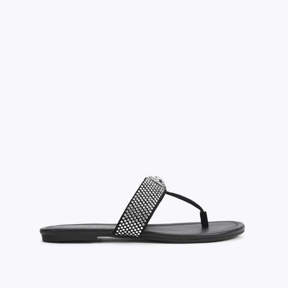 Black Kurt Geiger Kensington T-bar Women's Sandals | UAE-46570899