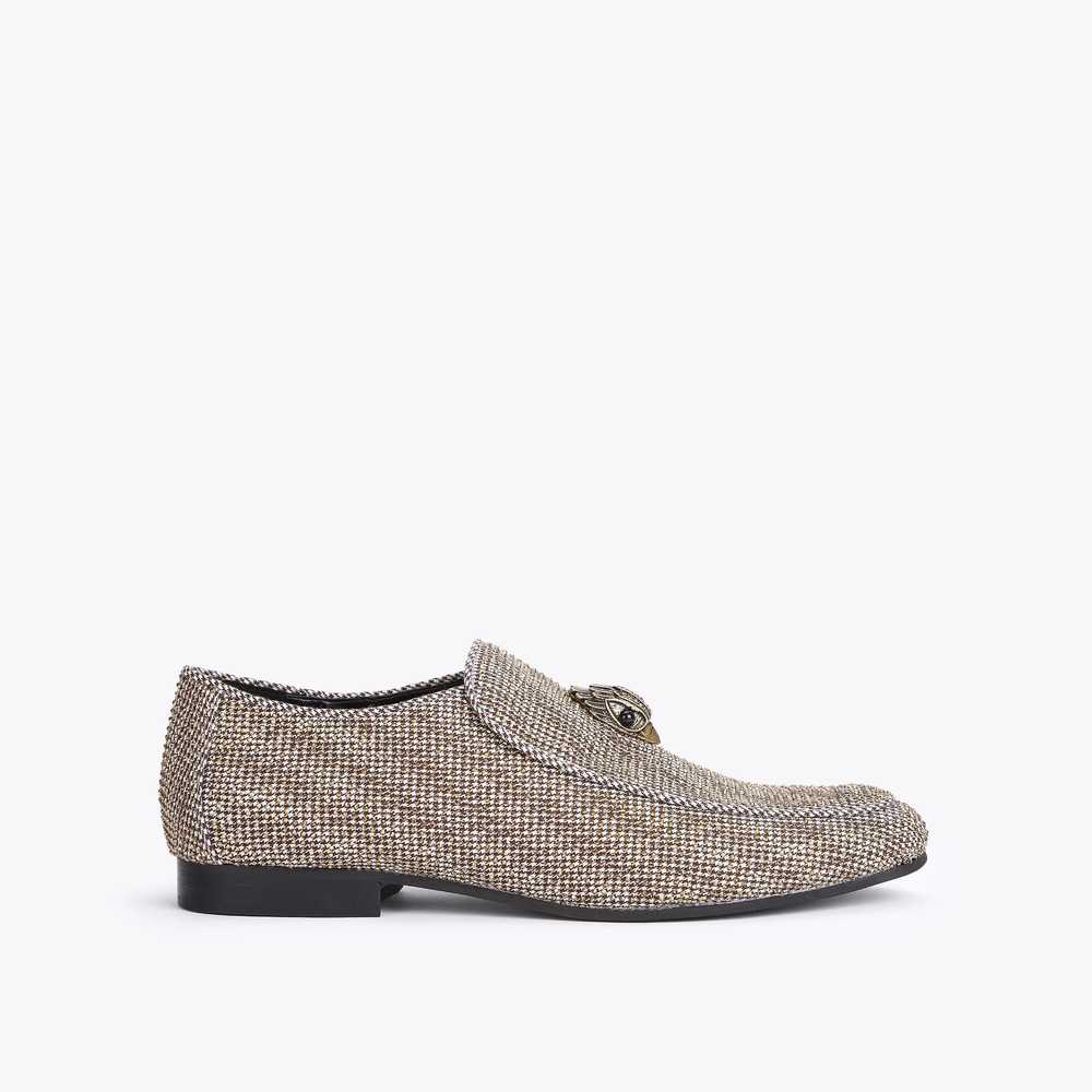 Brown Kurt Geiger Hugh Eagle Herringbone Men's Loafers | UAE-62431509