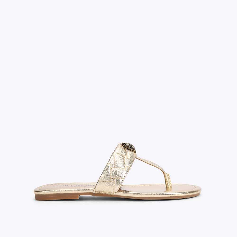 Gold Kurt Geiger Kensington T-bar Women's Sandals | UAE-57893149