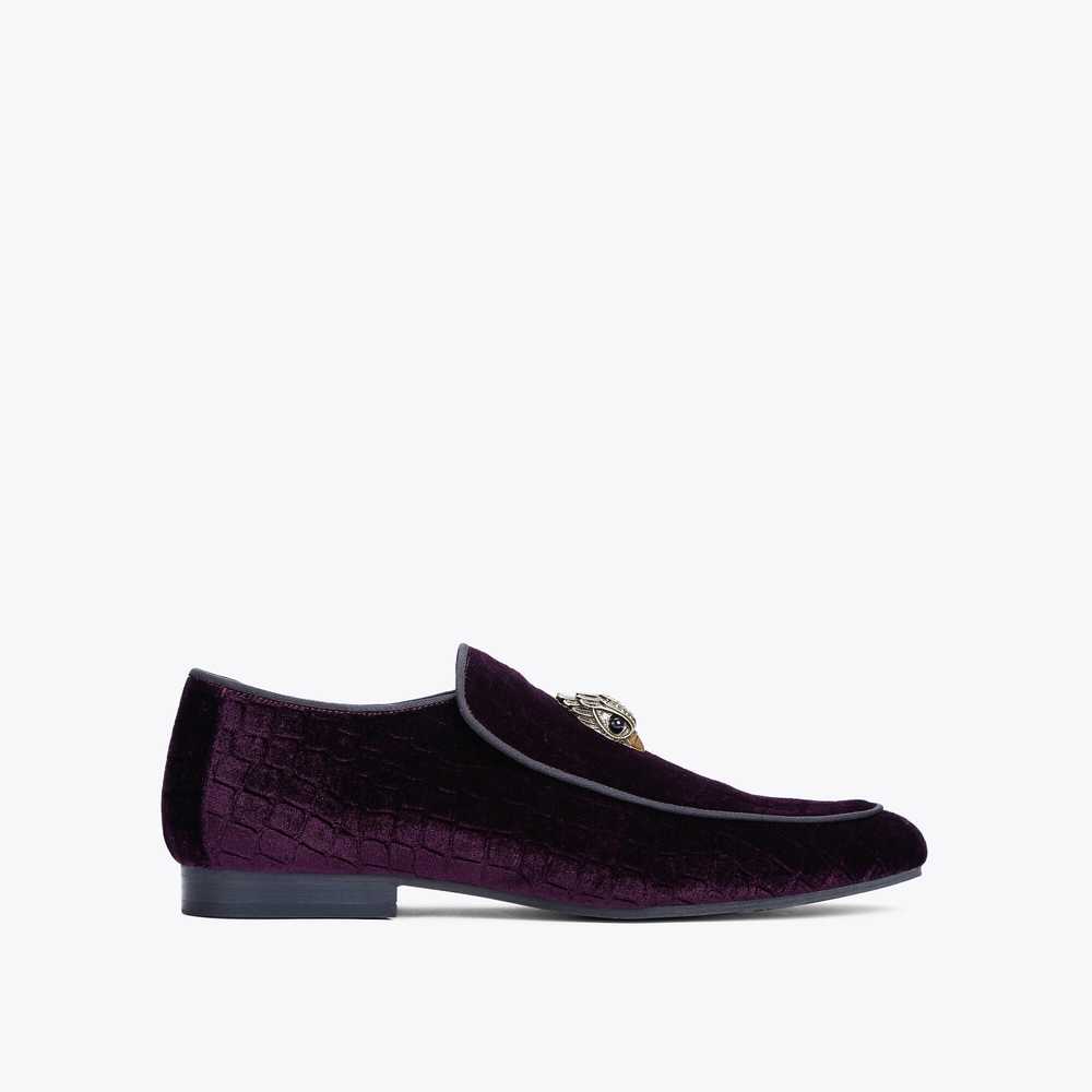 Purple Kurt Geiger Hugh Eagle Velvet Men's Loafers | UAE-57296849